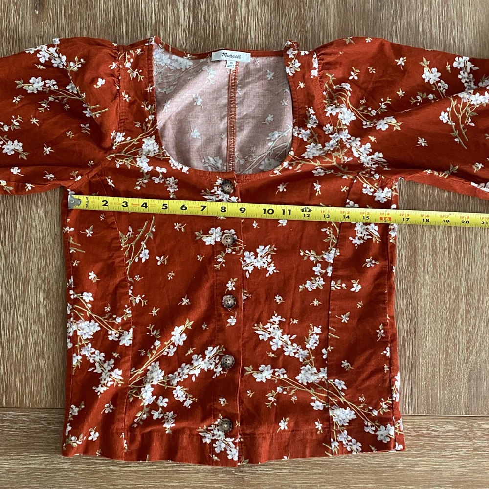 Madewell Corduroy Button-Front Puff Sleeve Top in Farmstand Bouquet Size XS - Picture 12 of 13